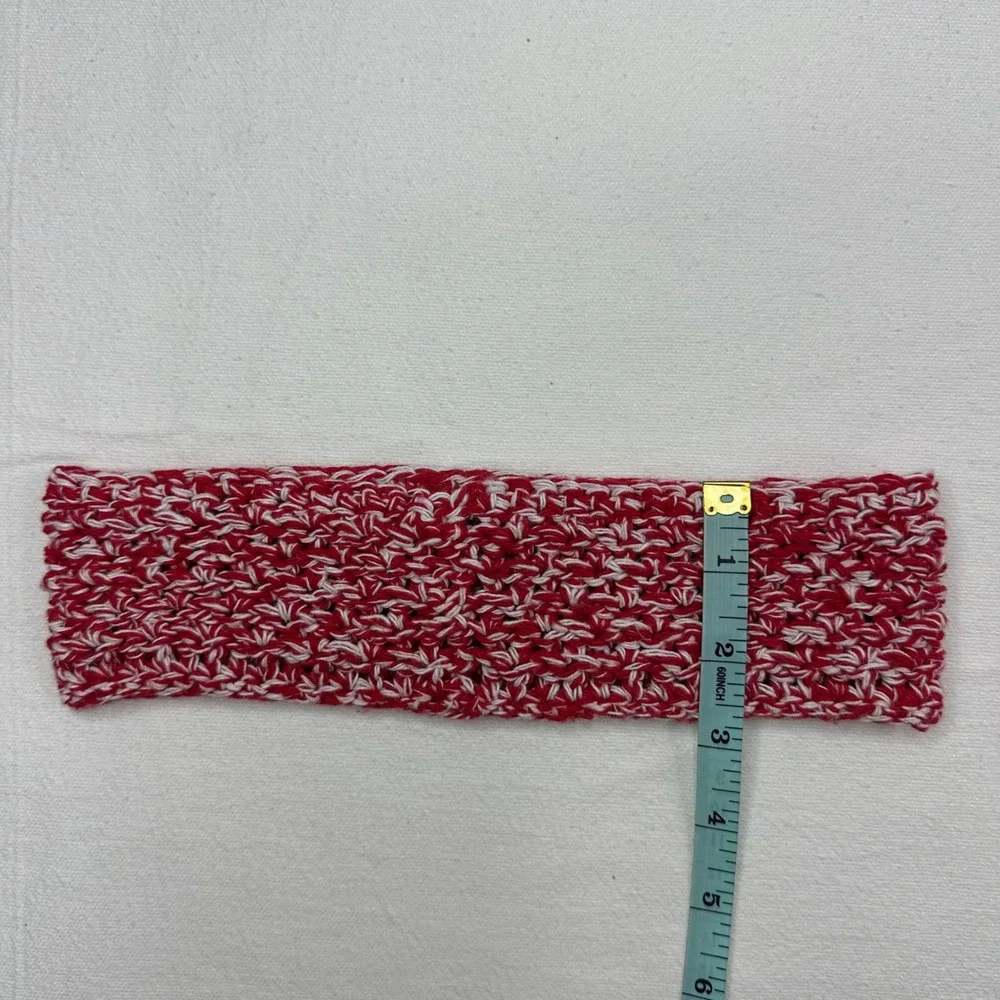 Created By Cyd Red White Marled Crochet Cotton Handmade Headband Ear Warmer NEW